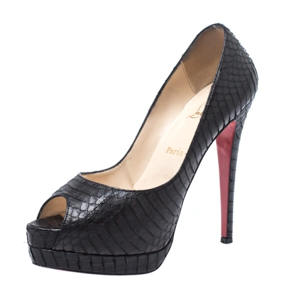 Pre-owned Christian Louboutin Black Python Altadama Peep Toe Platform Pumps Size 39