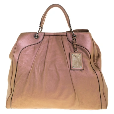 Pre-owned Dolce & Gabbana Metallic Blush Pink Leather Miss Brooke Tote