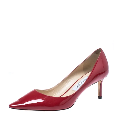 Pre-owned Jimmy Choo Red Patent Leather Romy Pointed Toe Pumps Size 38.5