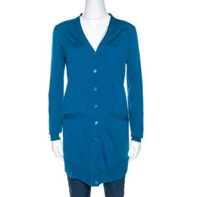 Pre-owned Saint Laurent Blue Wool Button Front Cardigan S