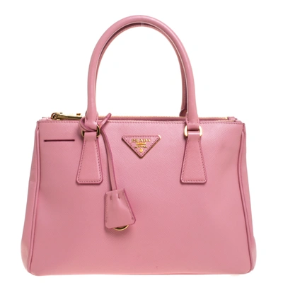 Pre-owned Prada Pink Saffiano Lux Leather Small Double Zip Tote