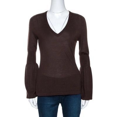 Pre-owned Celine Brown Cashmere Knit Long Sleeve Top M