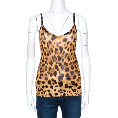 Pre-owned Dolce & Gabbana Animal Print Knit Sleeveless Top M In Brown