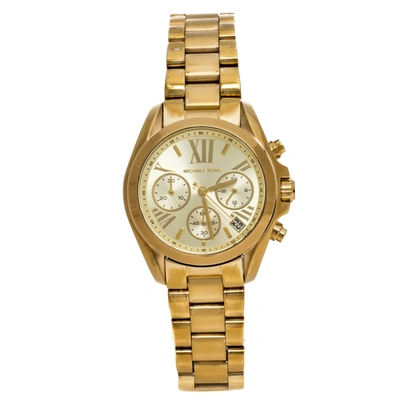 Pre-owned Michael Kors Yellow Gold Plated Stainless Steel Runway Mk6798 Women's Wristwatch 36 Mm