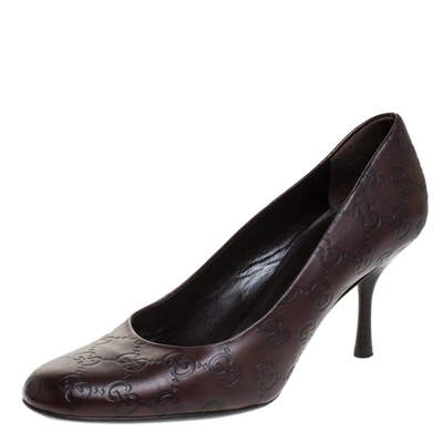 Pre-owned Gucci Ssima Leather Pumps Size 38 In Brown
