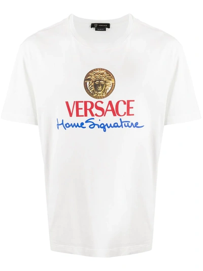 Versace Home Signature Logo Print T-shirt In White