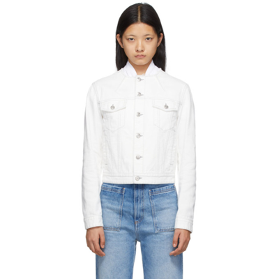 Mm6 Maison Margiela Off-white Denim Collarless Jacket In Blue