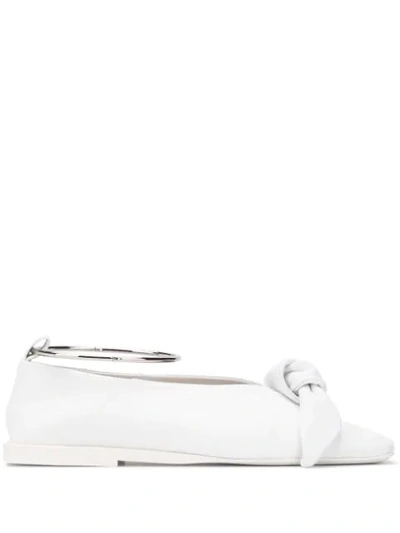 Jil Sander Anklet Knotted Leather Flats In White