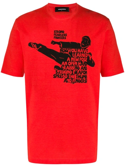 Dsquared2 Strong Fearless Fighters T-shirt In Red