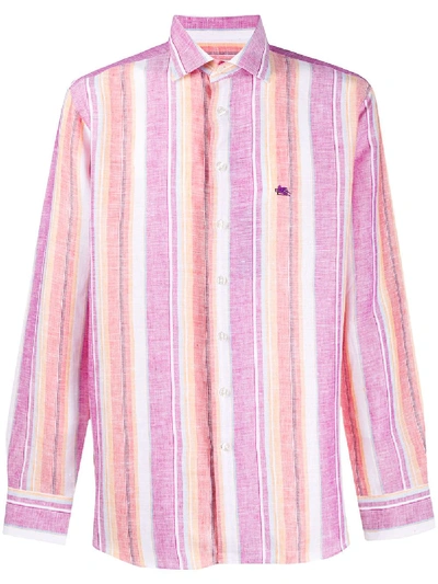 Etro Striped Linen Shirt In Pink