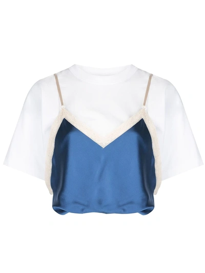 Alexander Wang Layered Lace-trimmed Silk-satin And Cotton-jersey Top In Blue