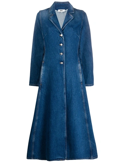 Mm6 Maison Margiela Single Breasted Denim Coat In Vintage Blue