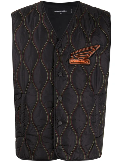 Dsquared2 Quilted Logo Waistcoat In Black