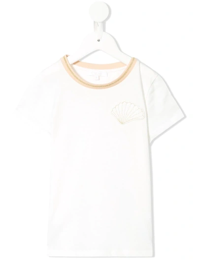 Chloé Kids' Shell Embroidered Glitter Detail T-shirt In White