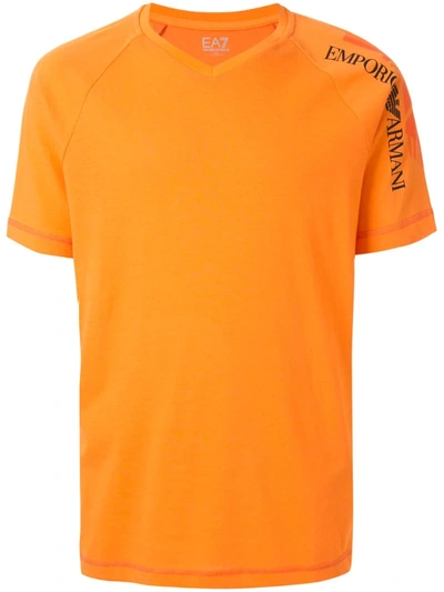 Ea7 Logo Print T-shirt In Orange