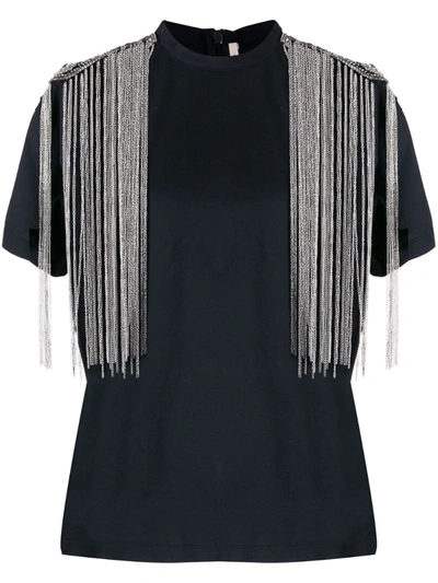 Christopher Kane Fringed Embellished Shoulders T-shirt In Black