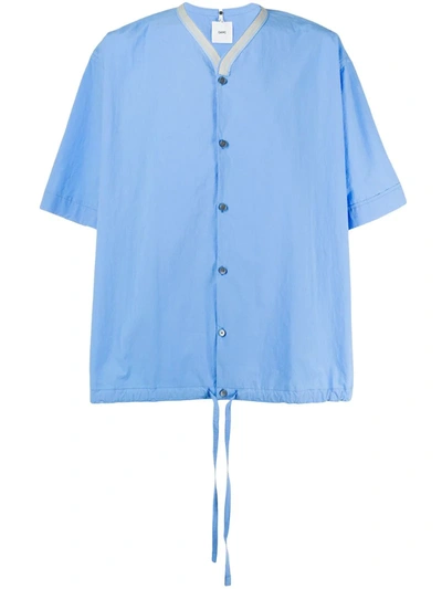 Oamc Collarless Drawstring Shirt In Blue