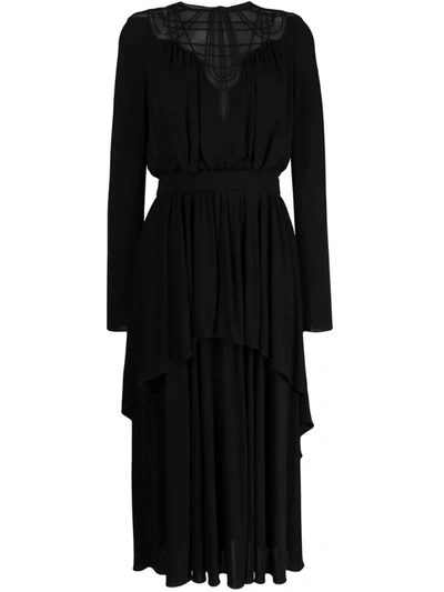 Alberta Ferretti Piped Mesh Maxi Dress In Black