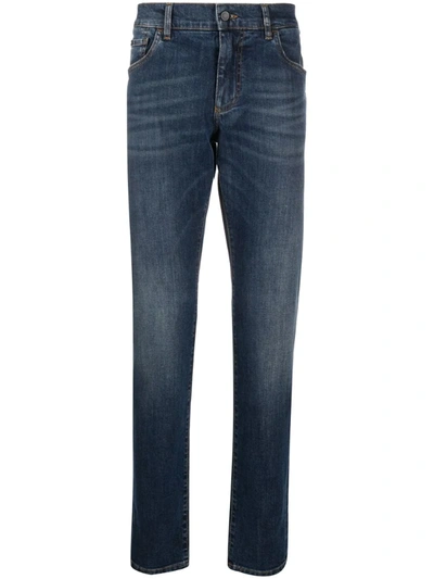 Dolce & Gabbana Dg Embroidered Slim-fit Jeans In Blue