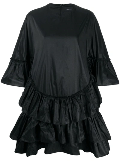 Simone Rocha Tiered-ruffle Oversized Shift Dress In Black