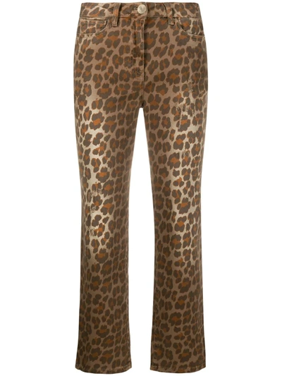 Pinko Leopard Print Jeans In Brown