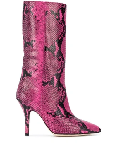 Paris Texas Snakeskin Effect Stiletto Boots In Pink