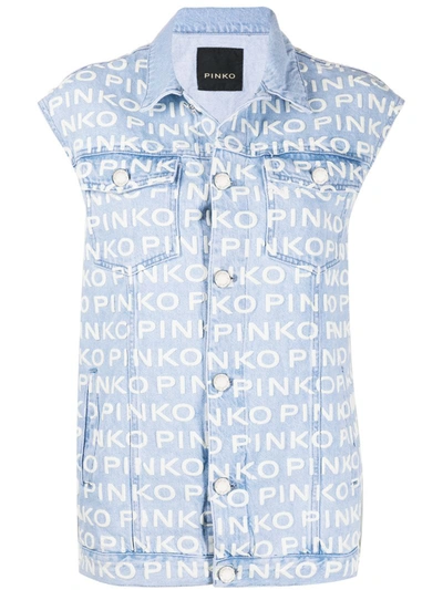 Pinko Logo-print Denim Gilet In Blue