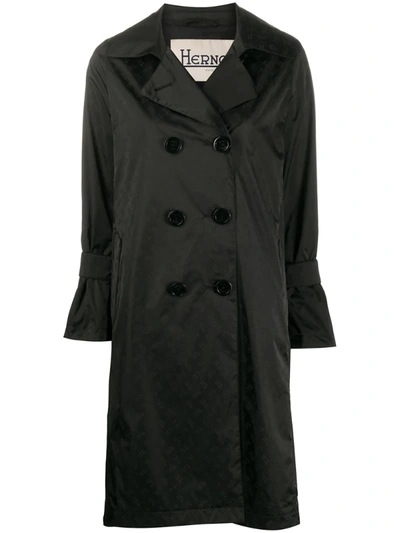 Herno Double-breasted Trench Coat In Black