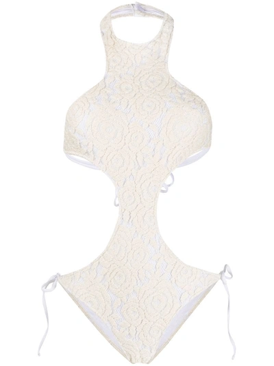 Redemption Floral-lace Open Back One Piece In White