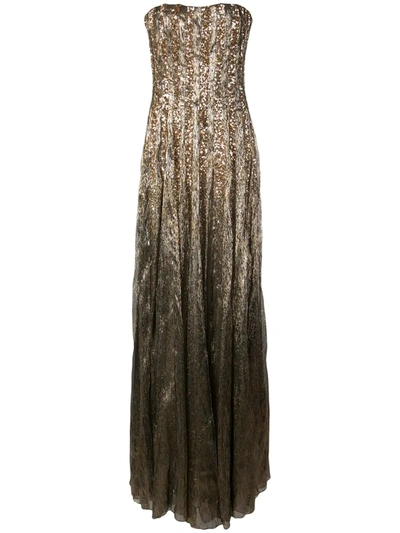 Oscar De La Renta Lam Mousseline Gown In Gold | ModeSens