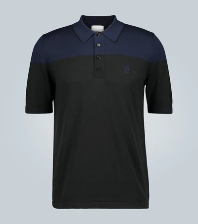 Burberry Mens Black Embroidered Monogram Two-tone Polo Shirt, Size Small In Black,two Tone