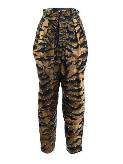 Dsquared2 Printed Silk High Waisted Loose Trousers In Bronze