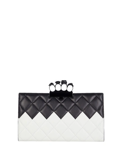 Alexander Mcqueen Four Ring Black And White Flat Clutch In Blk/wht