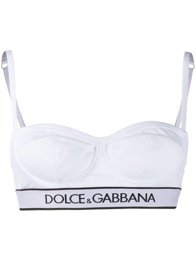 Dolce & Gabbana Fine-rib Jersey Balconette Bra With Branded Elastic In White
