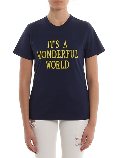 Alberta Ferretti Women's T-shirt Short Sleeve Crew Neck Round It S A Wonderful World In Blue