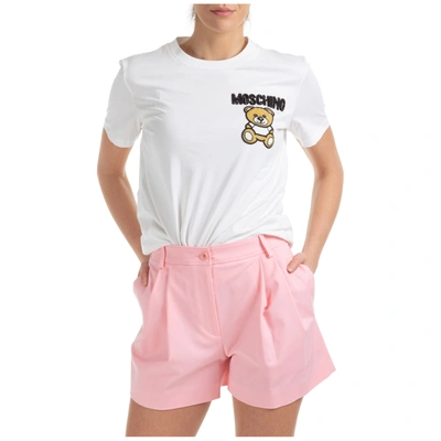 Moschino Women's T-shirt Short Sleeve Crew Neck Round Teddy In White