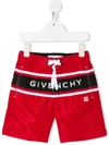 Givenchy Kids' Logo Print Swim Shorts In Red