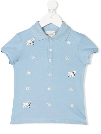 Gucci Babies' Lost Lamb Logo Polo Shirt In Blue