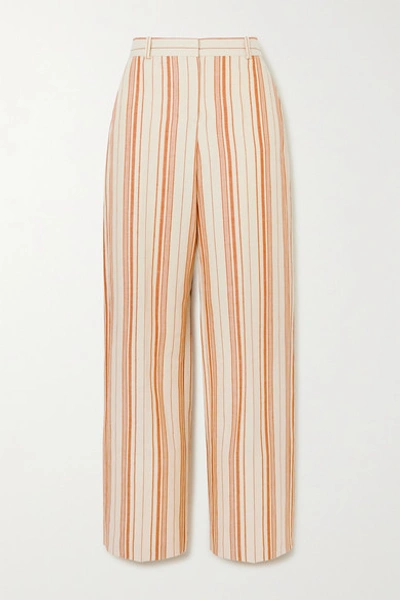 Loro Piana Striped Cotton-blend Straight-leg Pants In Coral