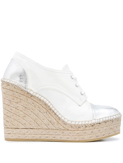 Gucci Derby Leather Espadrille Wedges In White