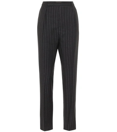 Saint Laurent Metallic Pinstriped Wool-blend Twill Tapered Pants In Black