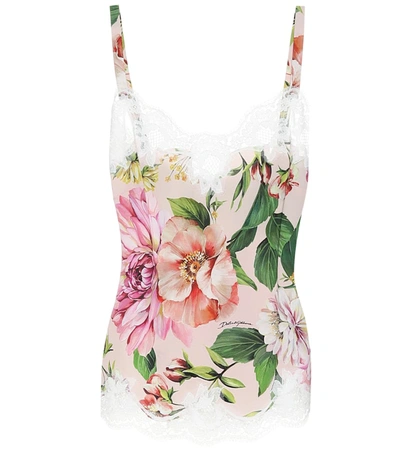 Dolce & Gabbana Stretch Silk-blend Floral Camisole In Pink