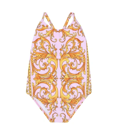 Versace Baby Printed Swimsuit In Pink