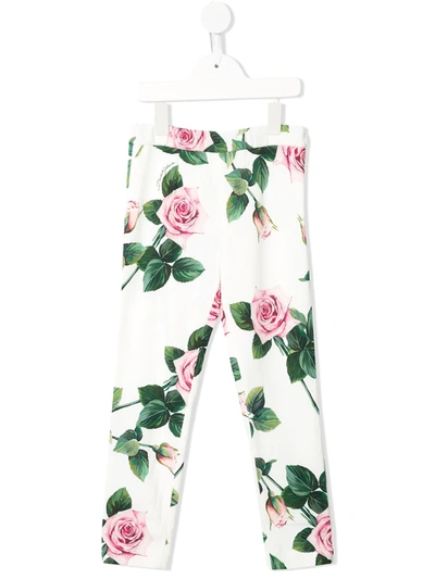 Dolce & Gabbana Kids' Rose-print Trousers In White