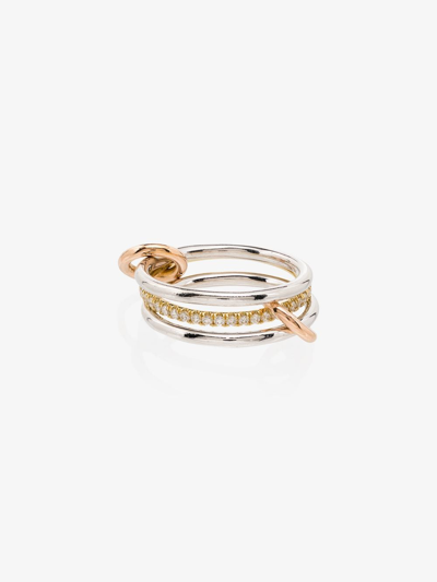 Spinelli Kilcollin Yellow Gold And White Gold 3-linked Ring With Pave White Diamonds In Metallic