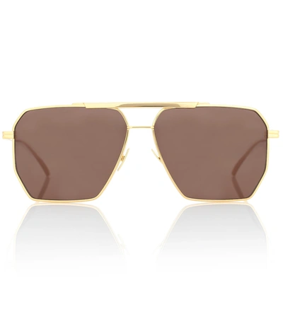 Bottega Veneta Metal Aviator Sunglasses In Gold