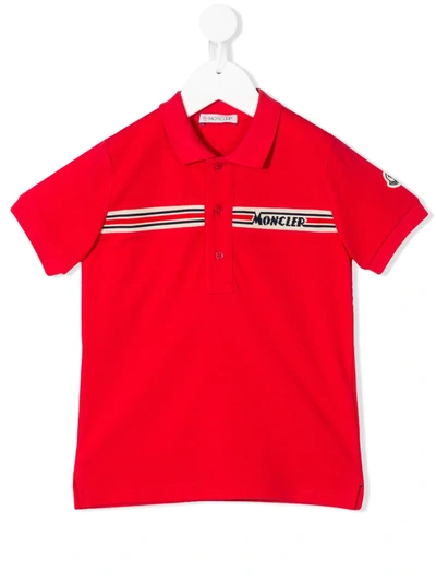 Moncler Kids' Short Sleeve Knitted-logo Polo Shirt In Red