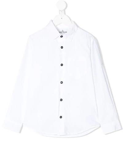 Stone Island Junior Kids' Contrast Button Cotton Shirt In White