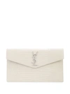 Saint Laurent Uptown Medium Embossed Croc Envelope Clutch In Crema Soft