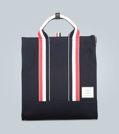 Thom Browne Interlock Backing Tote Bag In Blue